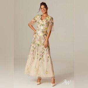 AW Bridal Sz 14 Carole Dress Floral Embroidered Cream Dress